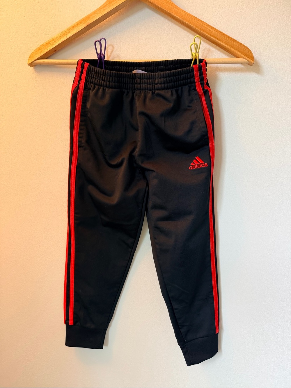 adidas Black Joggers with Red Side Stripes